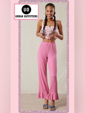 🆕 Urban Outfitters Daphne Ruffle Flare Pant Medium Pink